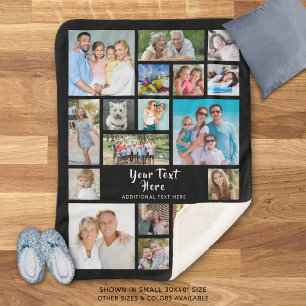 Photo Collage 19 Photos Brush Script Personalized Sherpa Blanket
