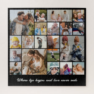 Photo Collage 20 Picture Grid Custom Square Black Jigsaw Puzzle