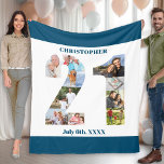 Photo Collage 21st Birthday Blue White Picture Fleece Blanket<br><div class="desc">Custom Picture Blanket with 10 of your favourite photos. This stylish photo collage is in the shape of the number 21 on a white background with ocean blue borders. The blanket can also be personalised with the name and birth date of your choice. The template is set up ready for...</div>