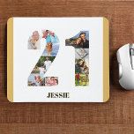 Photo Collage 21st Birthday Number 21 Custom Mouse Pad<br><div class="desc">Create your own personalised mouse pad for a unique 21st birthday gift. The number 21 photo collage is on a white background with neutral beige sand / muted yellow borders and modern bronze typography. The design includes up to 10 different photographs - in different shapes and sizes - to give...</div>