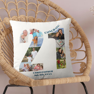 Photo Collage 21st Birthday Personalised Keepsake Cushion
