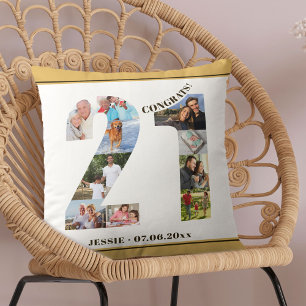 Photo Collage 21st Birthday Personalized Neutral Cushion