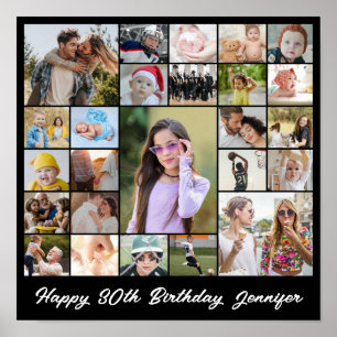 Photo Collage 25 Picture Grid Custom Square Black Poster