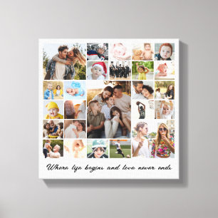 Photo Collage 25 Picture Grid Custom Square White Canvas Print