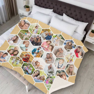 Photo Collage 28 Picture Honeycomb Warm Honey Sherpa Blanket
