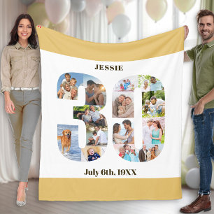 Photo Collage 30th Birthday Neutral Sand Picture Fleece Blanket