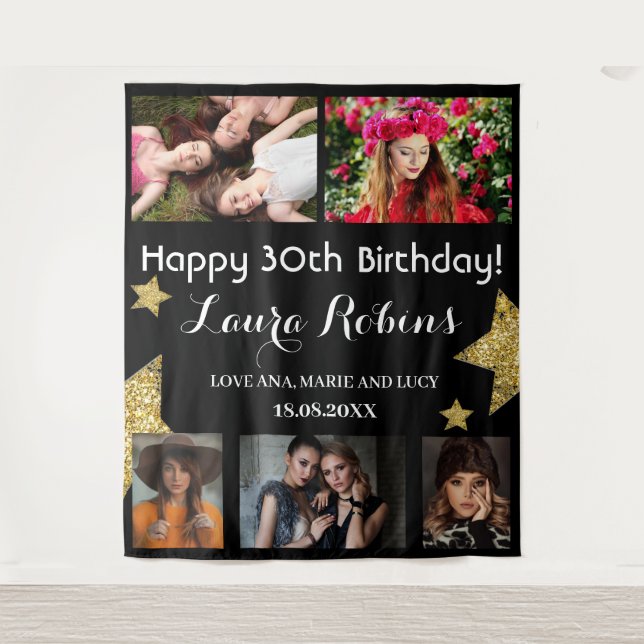 Photo Collage 30th Birthday Party Backdrop Tapestry (Front)