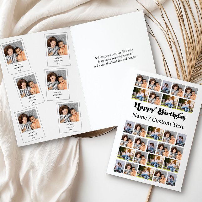 Photo Collage 34 Pictures Any Age Birthday (Birthday Card with photo collage on the front and captioned snapshot pics inside)