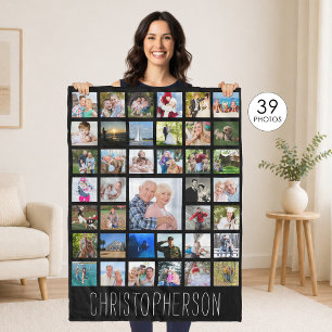 Photo Collage 39 Pics Editable Color Personalized Fleece Blanket