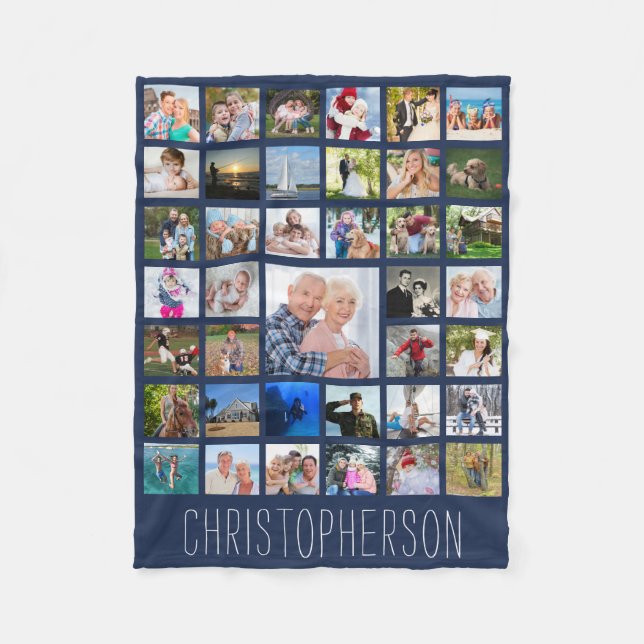 Photo Collage 39 Pics Editable Colour Personalised Fleece Blanket (Front)