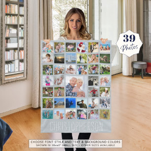 Photo Collage 39 Pics Editable Grey Colour Fleece Blanket