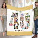 Photo Collage 40th Birthday Beige White Picture Fleece Blanket<br><div class="desc">Custom Picture Blanket with 15 of your favourite photos. This stylish photo collage is in the shape of the number 40 on a white background with neutral beige sand / muted yellow borders and bronze modern typography. The blanket can also be personalised with the name and birth date of your...</div>