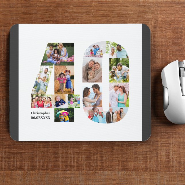Photo Collage 40th Birthday Number 40 Personalised Mouse Pad (Creator Uploaded)