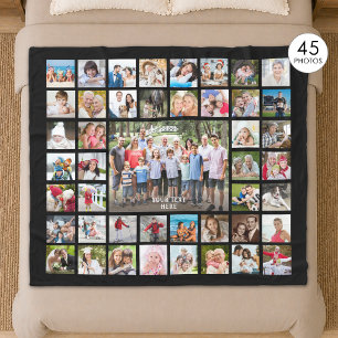 Photo Collage 45 Photos Personalised Black Fleece Blanket