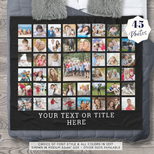 Photo Collage 45 Photos Personalised Black Fleece Blanket