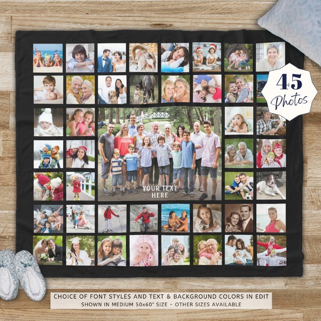 Photo Collage 45 Photos Personalised Black Fleece Blanket (Creator Uploaded)