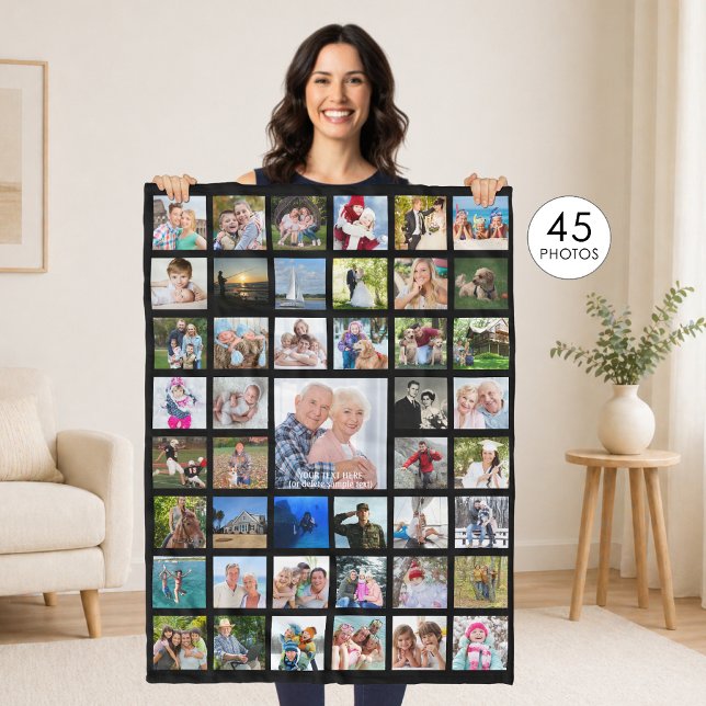 Photo Collage 45 Pics Editable Colour Personalised Fleece Blanket (Creator Uploaded)