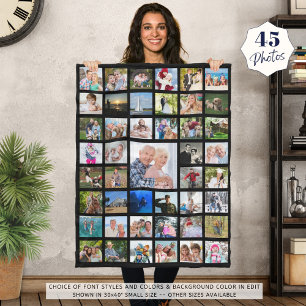 Photo Collage 45 Pics Editable Colour Personalised Fleece Blanket