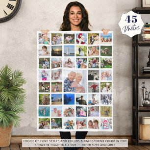 Photo Collage 45 Pics Editable Colour Personalised Fleece Blanket