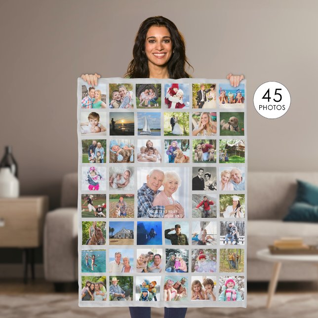 Photo Collage 45 Pics Editable Grey Personalised Fleece Blanket (Creator Uploaded)
