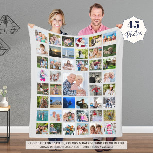 Photo Collage 45 Pics Editable Grey Personalised Fleece Blanket