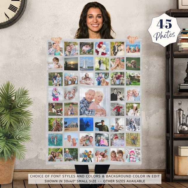 Photo Collage 45 Pics Editable Grey Personalised Fleece Blanket (Creator Uploaded)