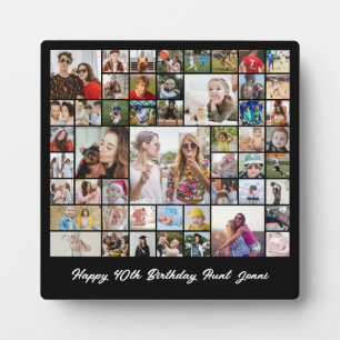 Photo Collage 50 Picture Grid Custom Square Black Plaque