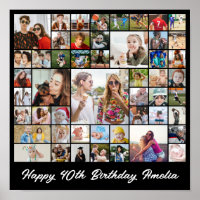 Photo Collage 50 Picture Grid Custom Square Black