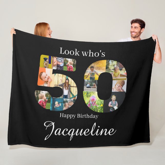 Photo Collage 50th Birthday Fleece Blanket (In Situ)