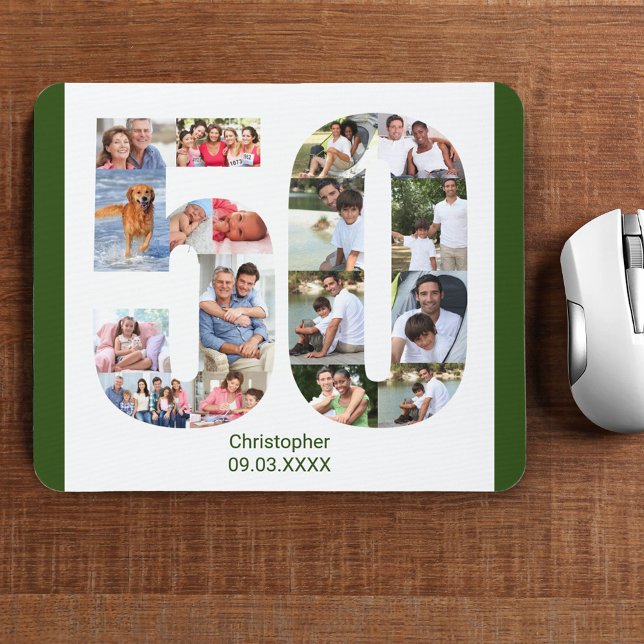 Photo Collage 50th Birthday Number 50 Personalised Mouse Pad (Creator Uploaded)