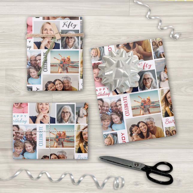 Photo Collage 50th Birthday Wrapping Paper Sheet (Creator Uploaded)