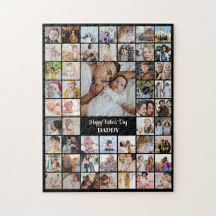Photo Collage 52 Picture Grid 11x14 Custom Black Jigsaw Puzzle