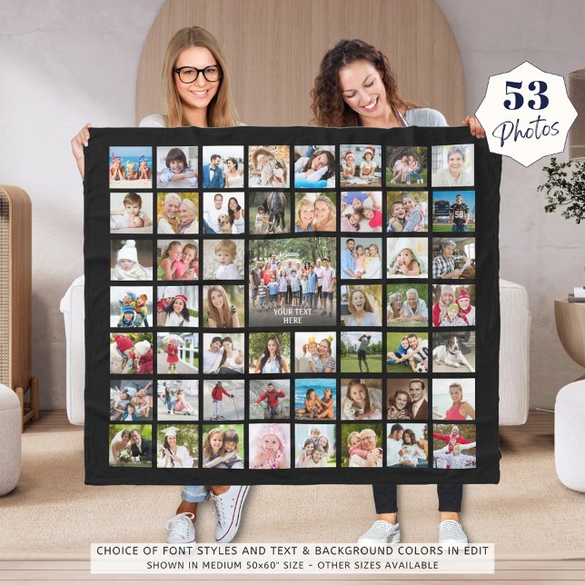 Photo Collage 53 Photos Personalised Black Fleece Blanket (Creator Uploaded)