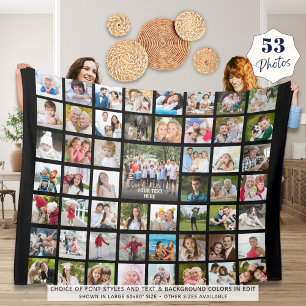 Photo Collage 53 Photos Personalised Black Fleece  Blanket