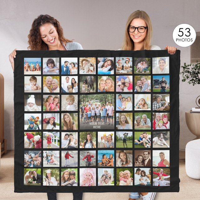 Photo Collage 53 Photos Personalised Black Fleece Blanket (Creator Uploaded)