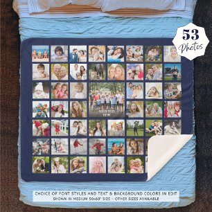 Photo Collage 53 Photos Personalised Blue Custom Sherpa Blanket