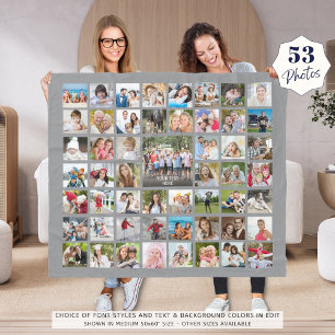 Photo Collage 53 Photos Personalised Editable Grey Fleece Blanket