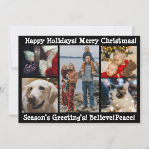 Photo Collage 5 Merry Christmas Happy Holidays  Holiday Card