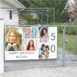 Photo Collage 5 Picture Personalised 50th Birthday Banner
