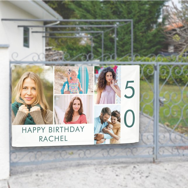 Photo Collage 5 Picture Personalised 50th Birthday Banner (Creator Uploaded)