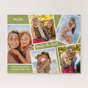 Photo Collage - 5 Pictures Green Personalized Mom Jigsaw Puzzle