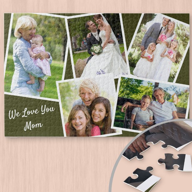 Photo Collage 5 Pictures We Love You Mum - Green Jigsaw Puzzle (Creator Uploaded)