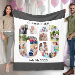 Photo Collage 60th Birthday Grey White Picture Fleece Blanket<br><div class="desc">Custom Picture Blanket with 15 of your favourite photos. This stylish photo collage is in the shape of the number 60 on a white background with charcoal grey borders. The blanket can also be personalised with the name and birth date of your choice. The template is set up ready for...</div>