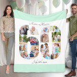 Photo Collage 60th Birthday Mint White Picture Fleece Blanket<br><div class="desc">Custom Picture Blanket with 15 of your favourite photos. This stylish photo collage is in the shape of the number 60 on a white background with mint green borders. The blanket can also be personalised with the name and birth date of your choice. The template is set up ready for...</div>
