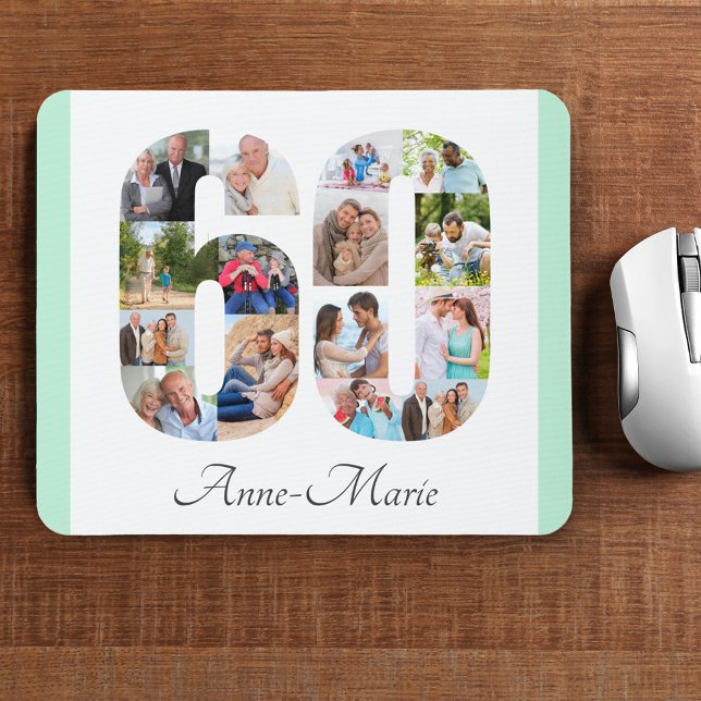 Photo Collage 60th Birthday Number 60 Mint Mouse Pad (Creator Uploaded)
