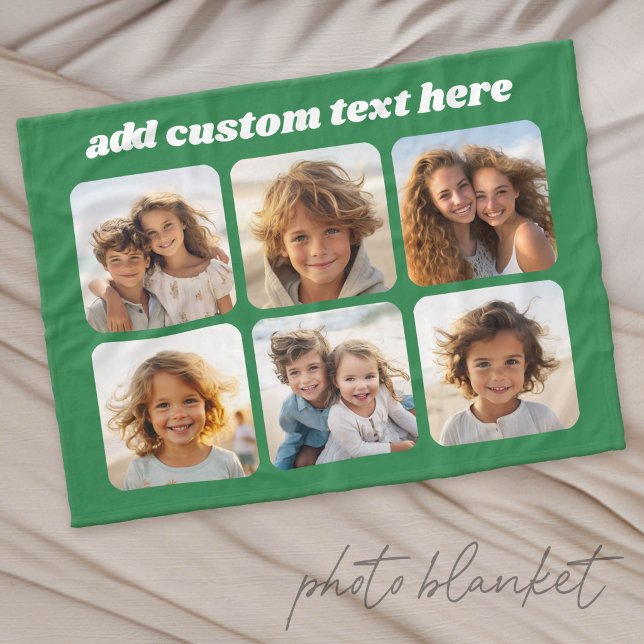 Photo Collage - 6 Photos Collage Custom Text Fleece Blanket (Custom Fleece Photo Blanket)