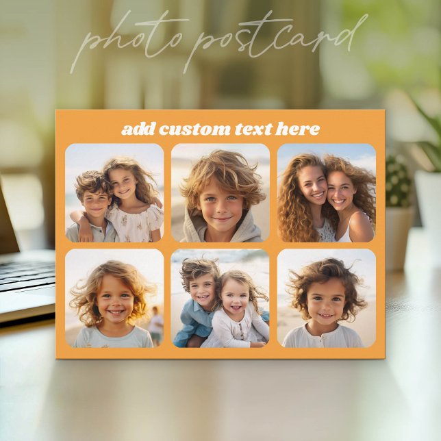 Photo Collage - 6 Photos Collage Custom Text Postcard (Photo Postcard that You Can Customize with your favorite photos - Modern, minimal design)