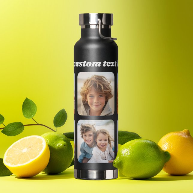 Photo Collage - 6 Photos Collage Custom Text Water Bottle (Personalized water bottle with a photo collage)