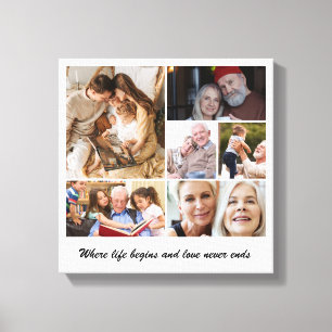 Photo Collage 6 Picture Grid Custom Square White Canvas Print