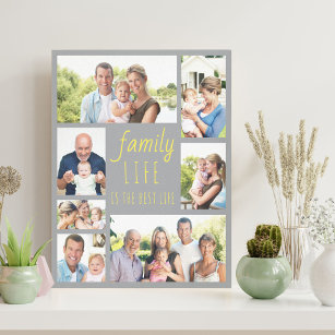 Photo Collage 7 Picture Family Life Quote Grey Canvas Print